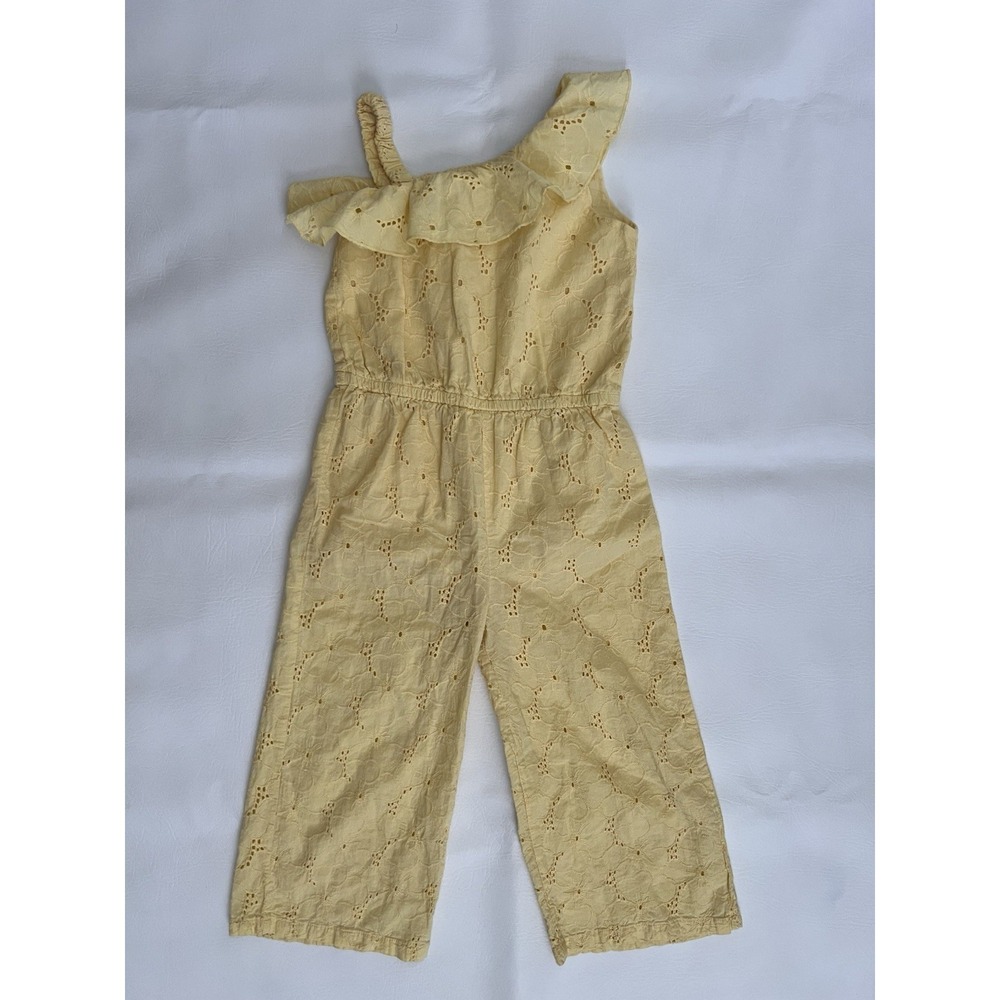 Babyhug Ruffled Eyelet Yellow Jumpsuit Girls Size 5-6y Boho Cotton Party Casual